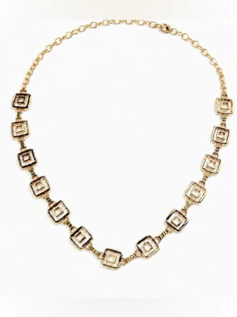 Gold Tone Geometric Square Link Belt